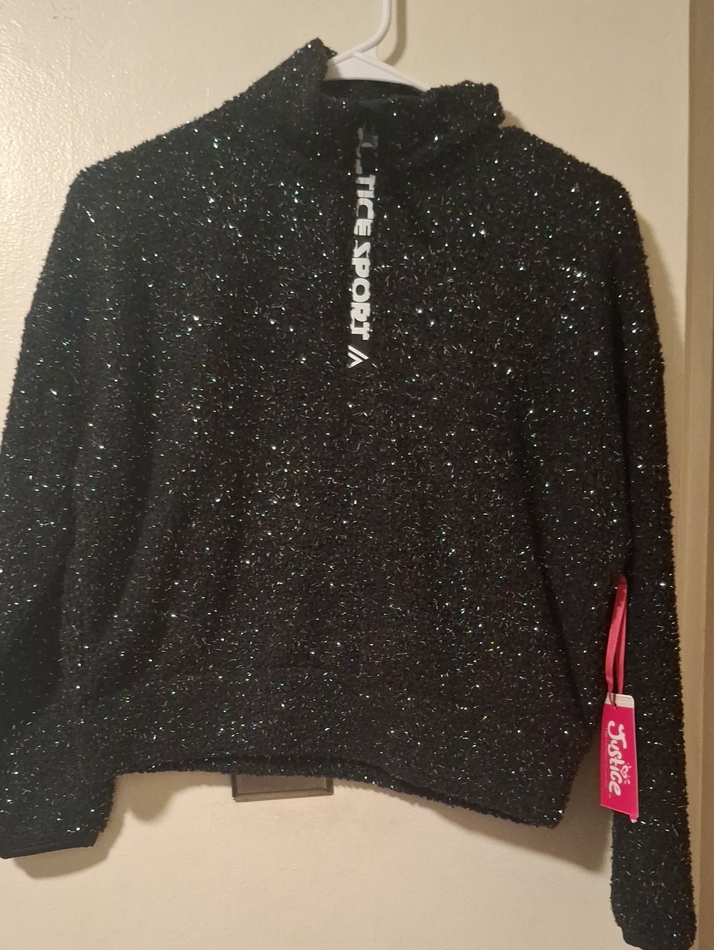 Justice Black Glitter Quarter-Zip Pullover